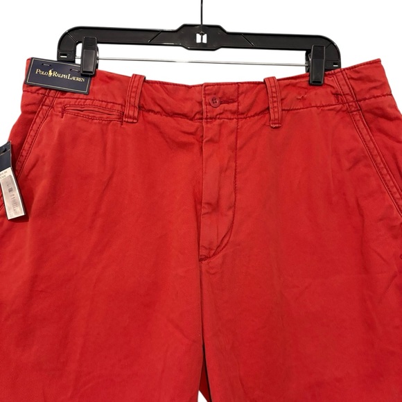 NWT, Men's Y2K Polo Ralph Lauren Chino Drawstring Shorts Distressed Red, Sz 36 - Picture 3 of 14